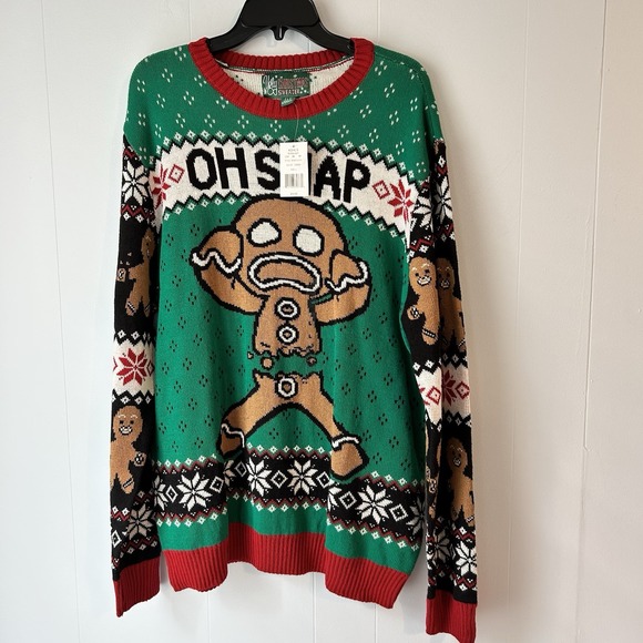 "Oh Snap" Gingerbread Man Ugly Christmas Sweater Broke in Half Size Medium L New - Picture 7 of 12